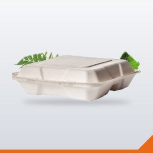 Bagasse Clamshell 3 Compartment Square – 1200ml – 50/Pack