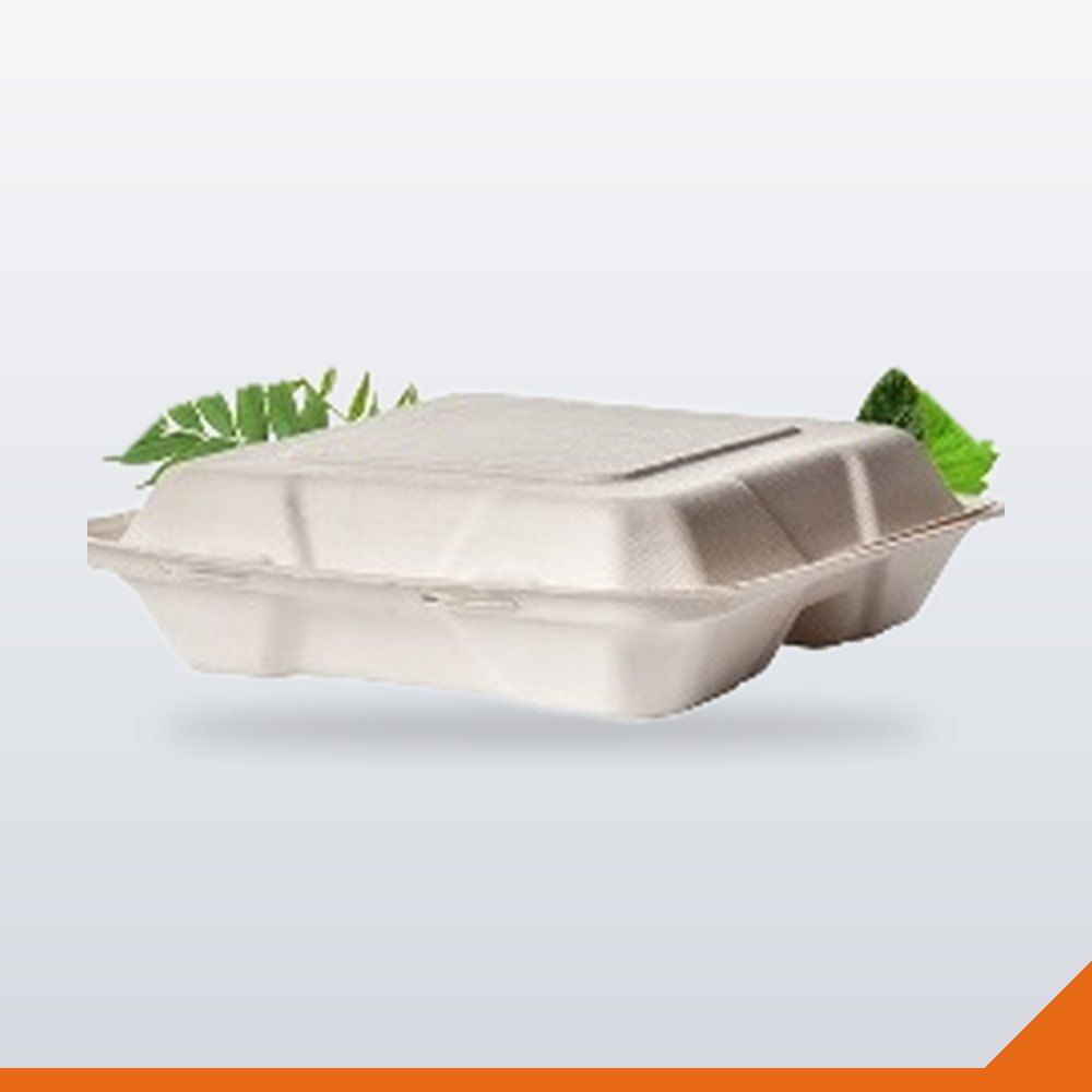 ECO-008-1200ML Bagasse Clamshell 3 Compartment Square – 1200ml – 50/Pack