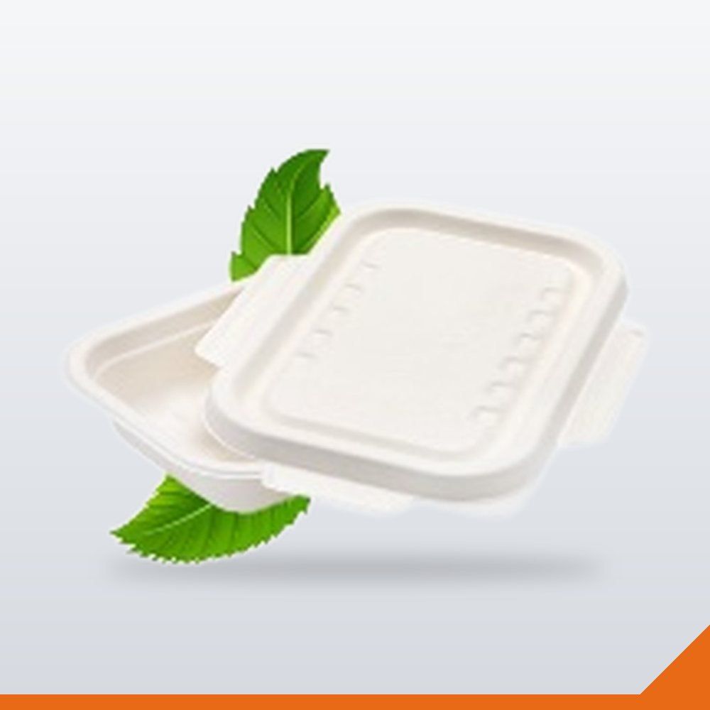ECO-018-1000ML Bagasse Container Rectangular with Wing Lid – 1000ml, 25/Pack