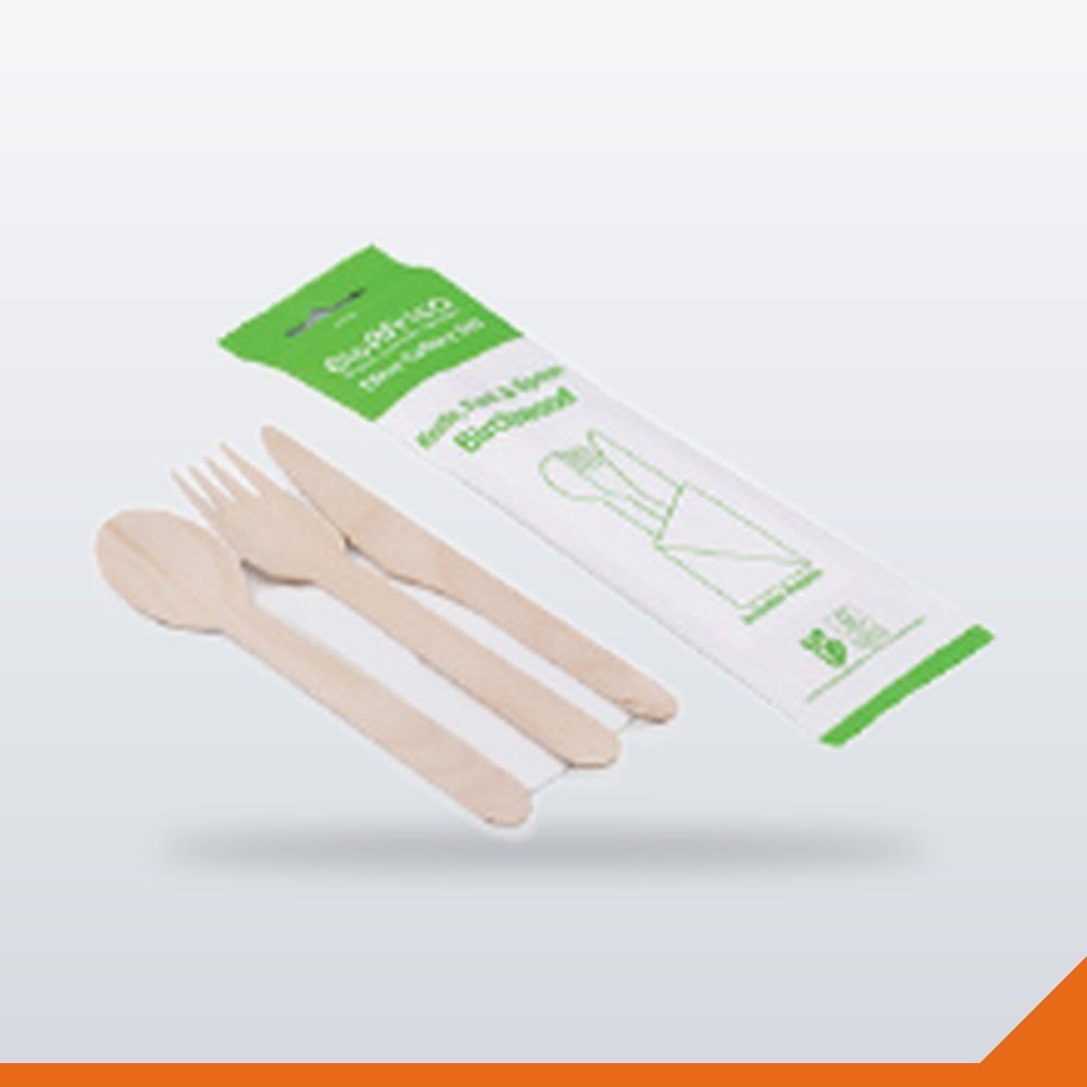 STR-102-160 Wooden Cutlery Set Knife Fork Spoon & Napkin – 160mm – 500/Carton